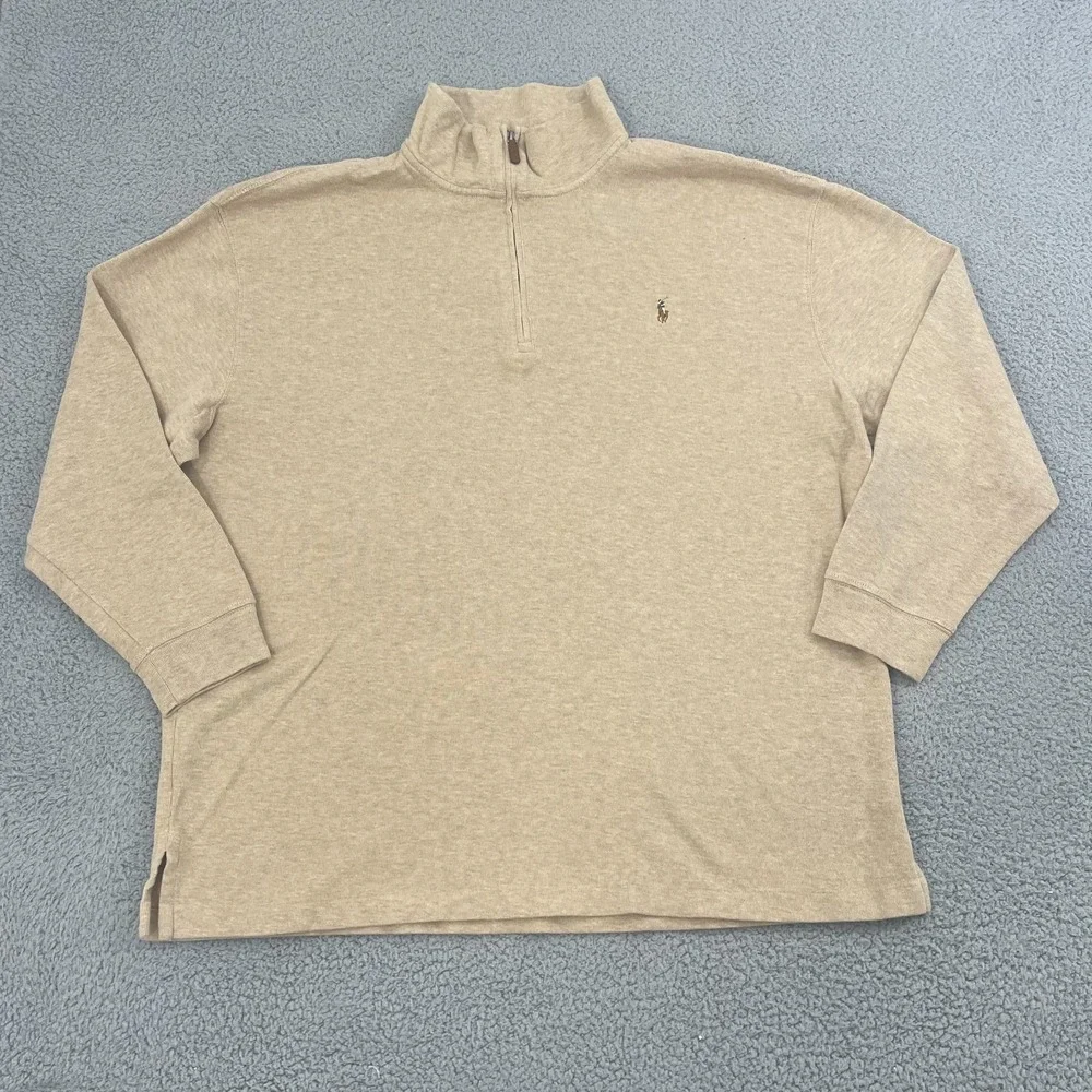 Polo Ralph Lauren Estate Rib 1/4 Zip Men 2XB Beige Cotton Preppy Pullover